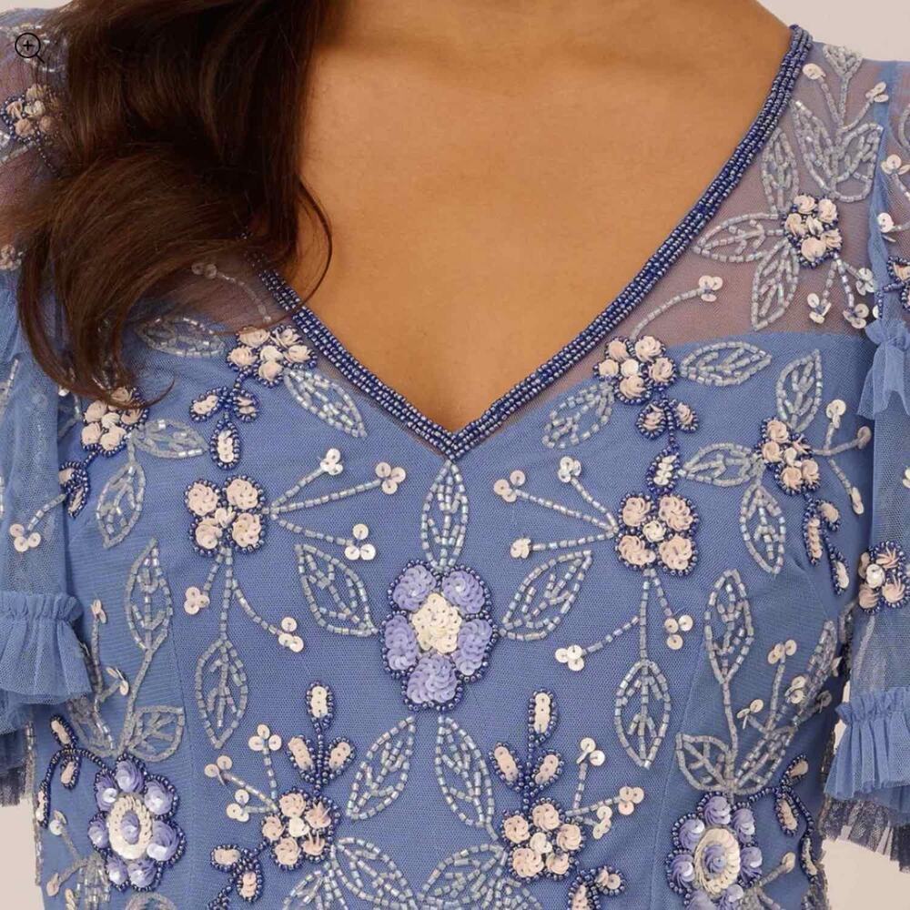 Adrianna Papell Blue Floral Embroidered Midi Dress - Picture 9 of 15